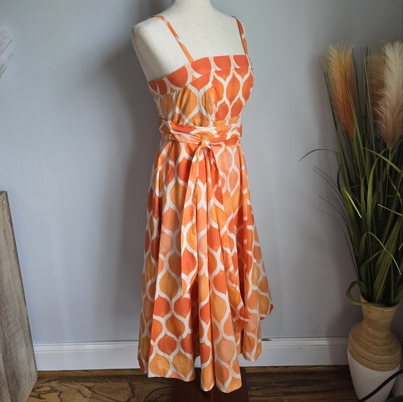 Anthropologie, New, Maeve Freya Coral Poplin Fit & Flare Midi Sun Dress, Size 6 - Picture 6 of 15